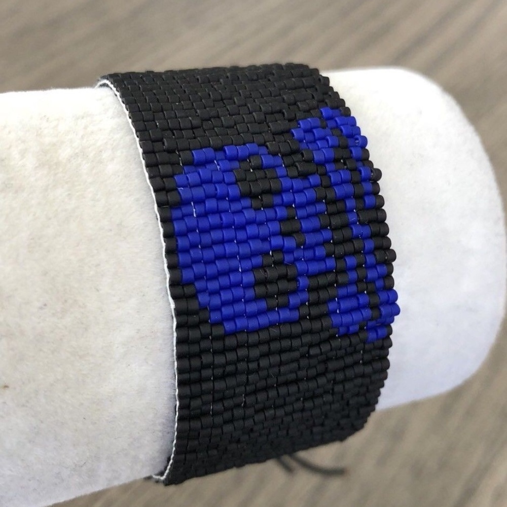 New Auth Chan Luu Black & Blue Skull Seed Bead Cuf